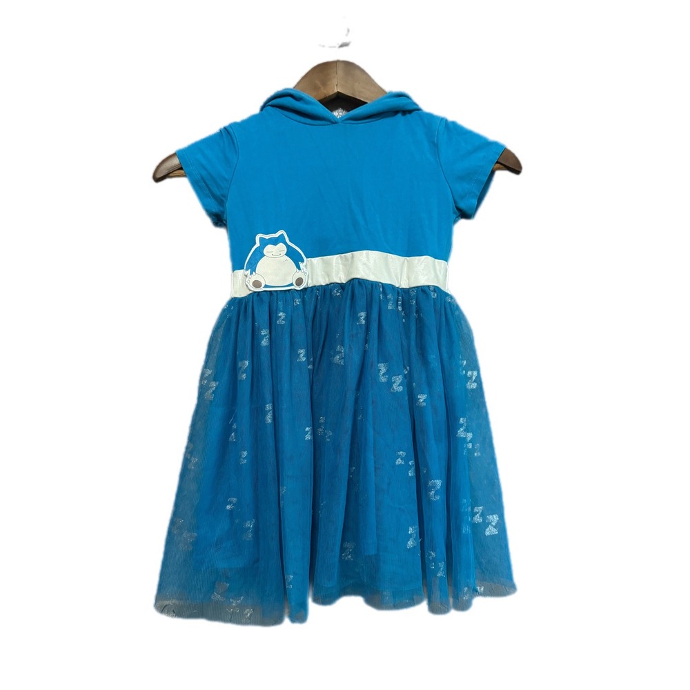 Pokemon Snorlax Hooded Tutu Dress Kids Size 4/5 Blue Excellent Glitter Tulle